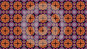 Maximal element tiles geometric seamless pattern in orange, pink, and black colors. Panning Seamless background