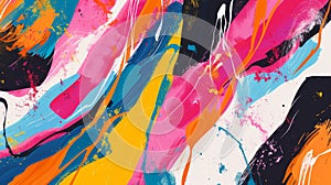 Maximalist cluttercore abstract illustration with bold strokes and rich colors on bright banner photo