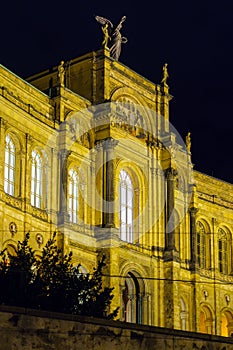 The Maximilianeum palace 1874, seat of Landtag at night, Munic