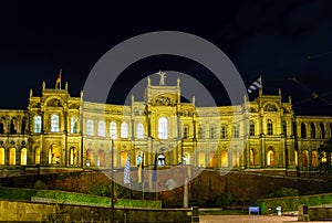 The Maximilianeum palace 1874, seat of Landtag at night, Munic