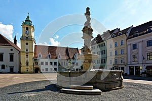 Maximilianâ€™s Fountain in front of Old Town Hall - Bratislava, Slovakia