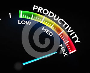 Maximizing productivity speedometer wallpaper design with needle on the max, colorful backdrop photo