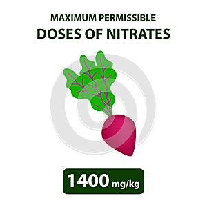 The maximum allowable dose of nitrates in beets. Nitrates in vegetables and fruits. Infographics. Vector illustration