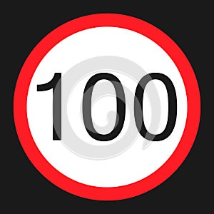 Maximum speed limit 100 sign flat icon