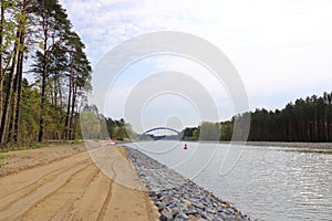 May 01 2022 - Oder-Havel Wasserstrasse, Brandenburg, Germany: construction work on the canal