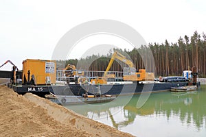 May 01 2022 - Oder-Havel Wasserstrasse, Brandenburg, Germany: construction work on the canal