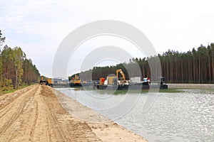 May 01 2022 - Oder-Havel Wasserstrasse, Brandenburg, Germany: construction work on the canal