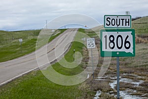 MAY 19, 2019, FORT YATES North Dakota USA - Route 1806 South (for Lewis and Clark years) Standing Rock Indian Reservation, Fort