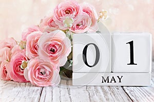 May 1st Calendar Blocks with Pink Ranunculus