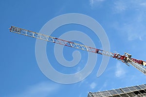 May 2, 2021. Tower crane high above new building site at 56-58 Beane St. Gosford, Australia. Part of a series