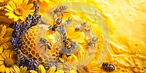 May 20, World bee day. A lively swarm of bees is illustrated in a sea of vibrant flowers and honeycomb, celebrating the beauty and