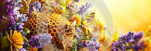 May 20, World bee day. A lively swarm of bees is illustrated in a sea of vibrant flowers and honeycomb, celebrating the beauty and
