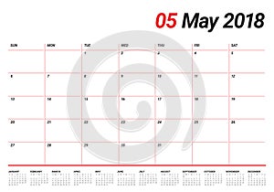 May 2018 calendar planner vector illustration