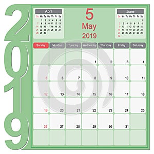 May 2019 Calendar Monthly Planner Design