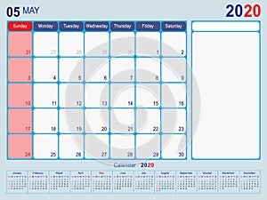 May 2020 Calendar Monthly Planner Design