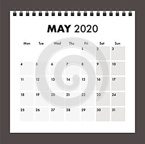 May 2020 calendar with wire band