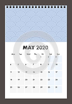 May 2020 calendar with wire band