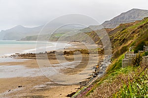 May 2021 aftermath of huge cliff landslip at Nefyn, Llyn Peninsula, Wales