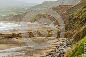 May 2021 aftermath of huge cliff landslip at Nefyn, Llyn Peninsula, Wales