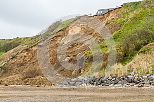 May 2021 aftermath of huge cliff landslip at Nefyn, Llyn Peninsula, Wales