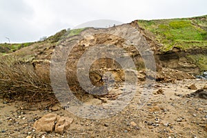 May 2021 aftermath of huge cliff landslip at Nefyn, Llyn Peninsula, Wales