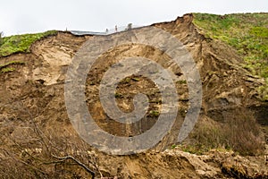 May 2021 aftermath of huge cliff landslip at Nefyn, Llyn Peninsula, Wales