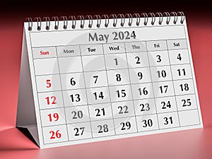 May 2024 calendar. One page of annual business desk monthly calendar