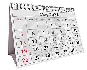 May 2024 calendar. Page of the annual business desk month calendar isolated on transparent png