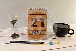 May 21st. Image of may 21 wooden color calendar on white background.