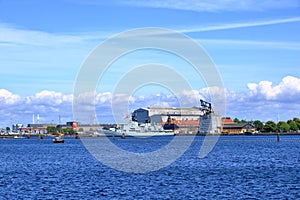 May 23 2022 - Copenhagen, Denmark: Holmen water bound neighbourhood in Copenhagen. Royal Naval Base and Dockyards