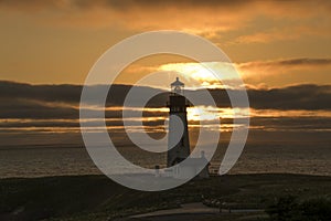 MAY 29, 2019 NEWPORT, OREGON, USA - Yaquina Head Light Station built in 1871, Newport, Oregon at sunset