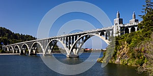 MAY 31, GOLD BEACH, OR, USA - Isaac Lee Patterson Bridge, also known as the Rogue River Bridge Gold Beach, Oregon