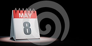 May 8 Calendar Spotlighted on Black Background