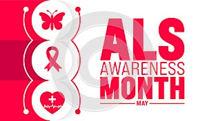 May is amyotrophic lateral sclerosis ALS Awareness Month background template. Holiday concept.