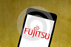 May 17, 2019, Brazil. In this photo illustration the Fujitsu logo is displayed on a smartphone