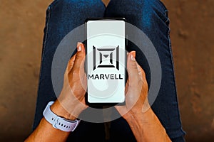 May 27, 2023, Brazil. In this photo illustration, the Marvell Technology Group logo is displayed on a smartphone screen