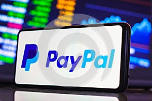 May 17, 2023, Brazil. In this photo illustration, the PayPal logo is displayed on a smartphone screen