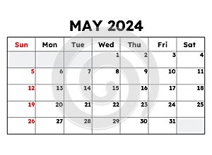 May 2024 calendar. Vector illustration. Monthly planning for your business photo
