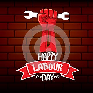 1 may - happy labour day. vector happy labour day poster or banner with clenched fist. workers day poster. labour day