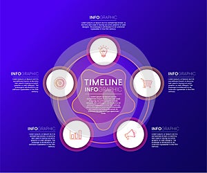 business Infographic design template with 5 round shapes and icons.