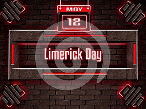 12 May, Limerick Day , Neon Text Effect on Bricks Background