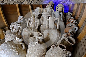 Antique Greek and Roman amphorae raised from the seabed.