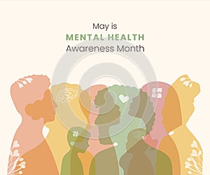 May is Mental Health Awareness month Banner. Informing, reminding about importance of good state of mind. Psychological well-being