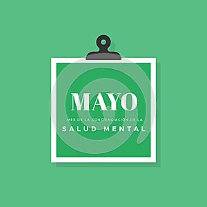 May is Mental Health awareness month in Spanish. Mayo mes de la concienciacion de la salud mental. Vector illustration, flat