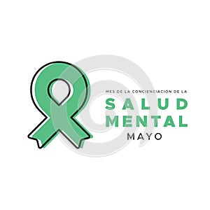 May is Mental Health awareness month in Spanish. Mes de la concienciacion de la salud mental. Green awareness ribbon. Vector photo