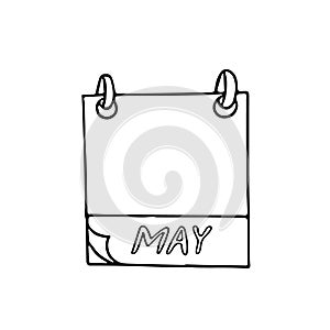 May month calendar page hand drawn in doodle style. simple scandinavian liner. planning, business, date, day. single element for