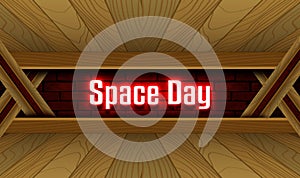 May month special day. Space Day, Neon Text Effect on Bricks Background