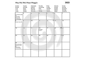 May Multilingual year 2023 calendar