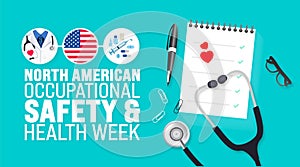 May is North American Occupational Safety and Health Week background template. Holiday concept