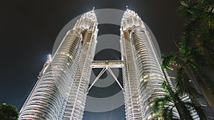 May 13, 2017: Petronas Twin Towers at night in Kuala Lumpur, Malaysia
